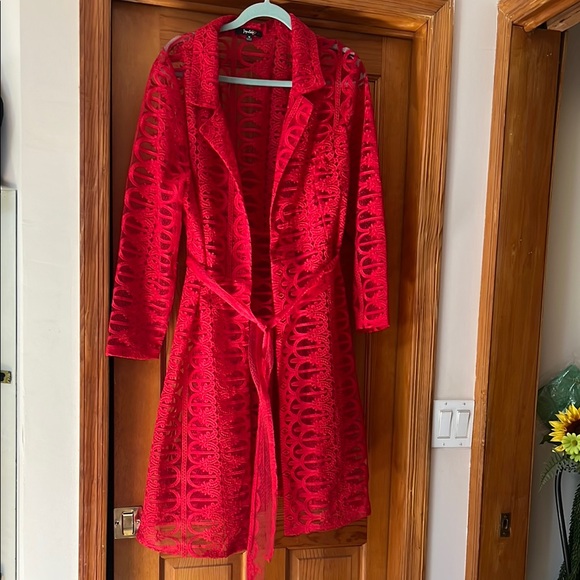 Other - RED SHEER LACE DUSTER JACKET
